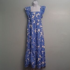 London Times size 12 women's ivory and blue floral maxi sleeveless dress.